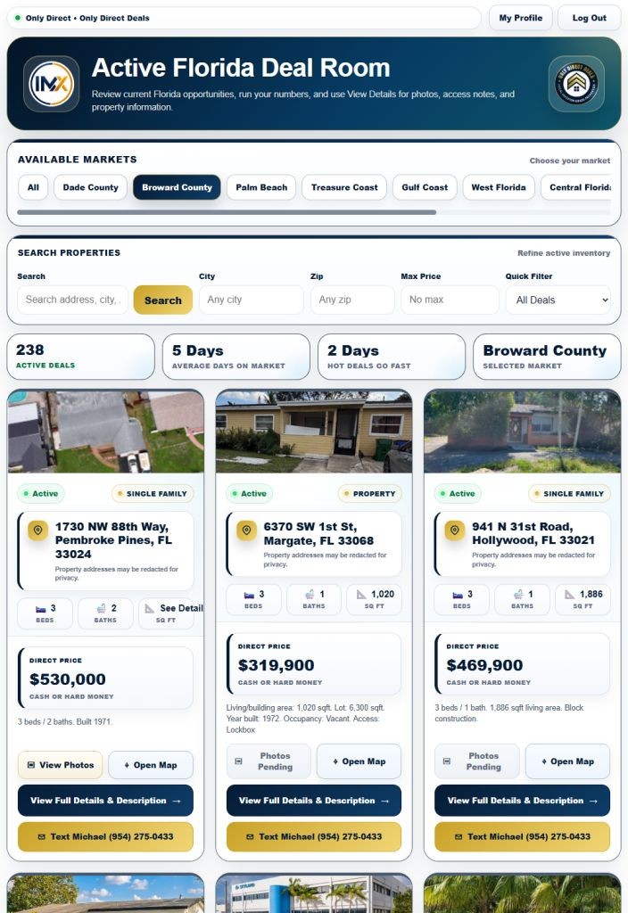 InvestorMX active Florida wholesale real estate property feed